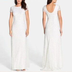 NWT Adrianna Papell - Scoop Back Sequin Gown in bridal White/Ivory 4P